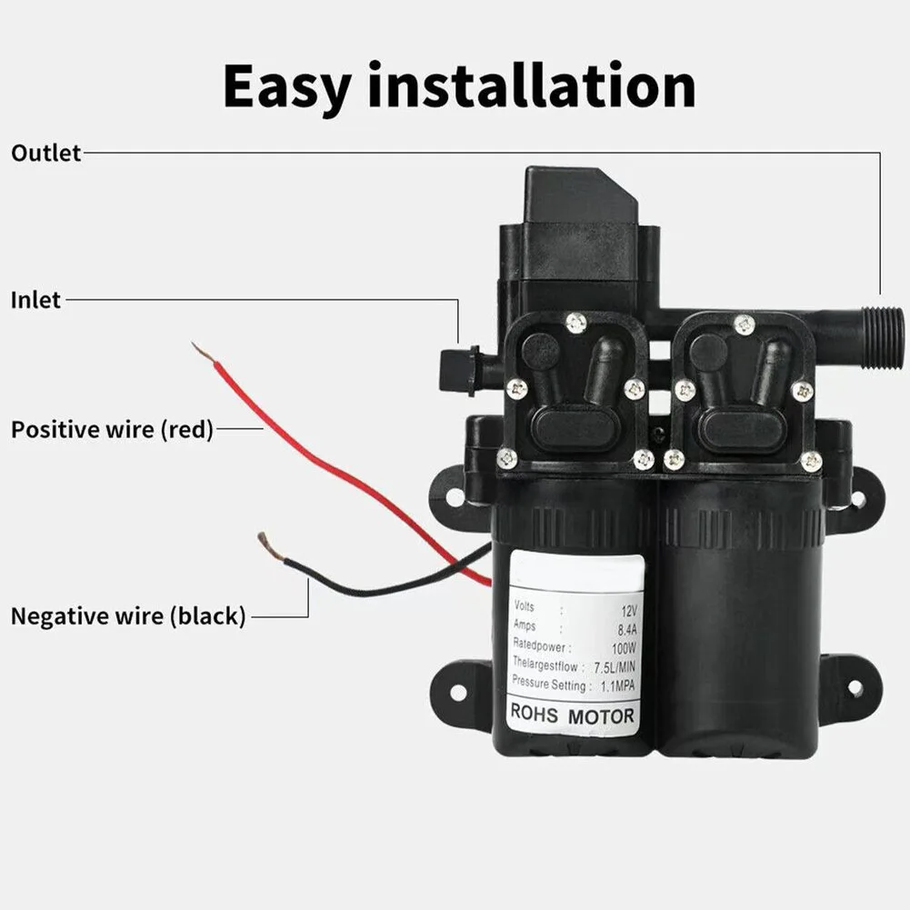 Car Washer 12V Booster Pump Car Cleaning Stable Continuous Flow Energy Efficient Low Current Draw For Boats For Caravans