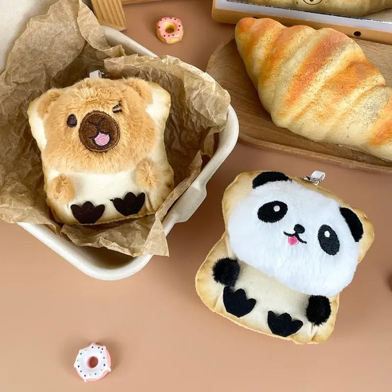 Bonito torrado pão panda brinquedo de pelúcia chaveiro dos desenhos animados macio pelúcia boneca pingente carro chaveiro mochila saco decoração presente do miúdo