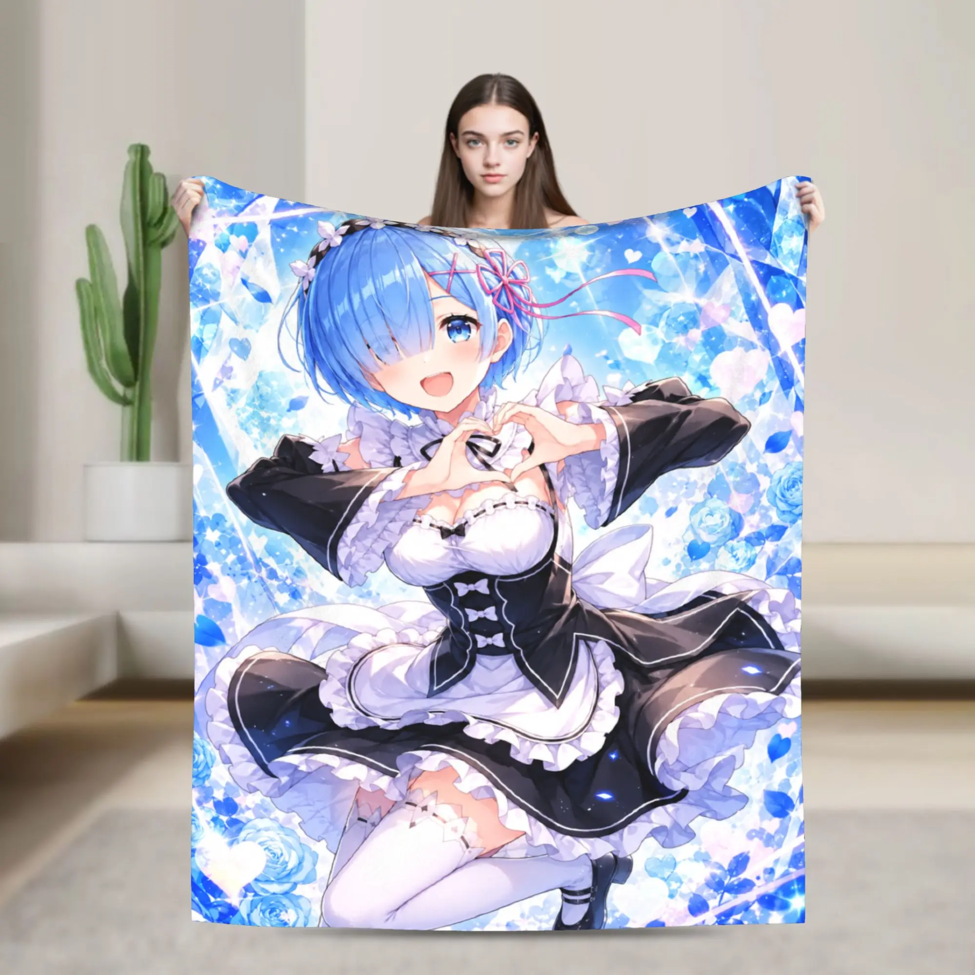 Anime Re Life In A Different World From Zero Rem Flannel Blankets Soft Throw Blanket for Boy Living Room Bedspread Bed Cover