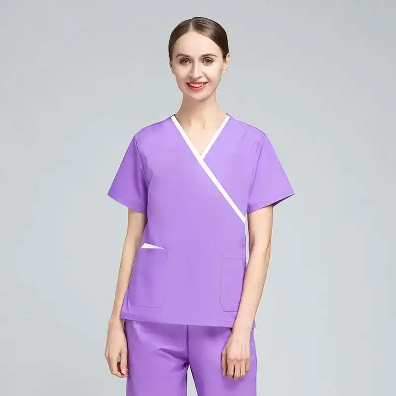 Dun polyester katoenen verpleegstersuniform zomer korte mouwen tandheelkundige en orale arts operatiekamer handwaspak splitset