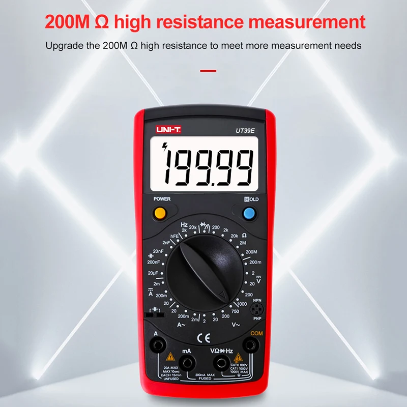 UNI-T Professional Digital Multimeter Tester UT39E 1000V DC AC Voltage Tester Ammeter Resistance Frequency Meter 19999 Counts