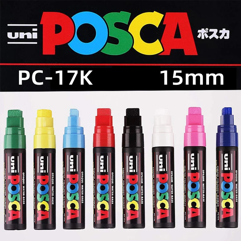 Uni POSCA Plumones PC-17k 페인트 마커 펜, 크고 두꺼운 헤드 팝 포스터 광고, 수용성 펜 그래피티 페인팅, 15mm, 1PC