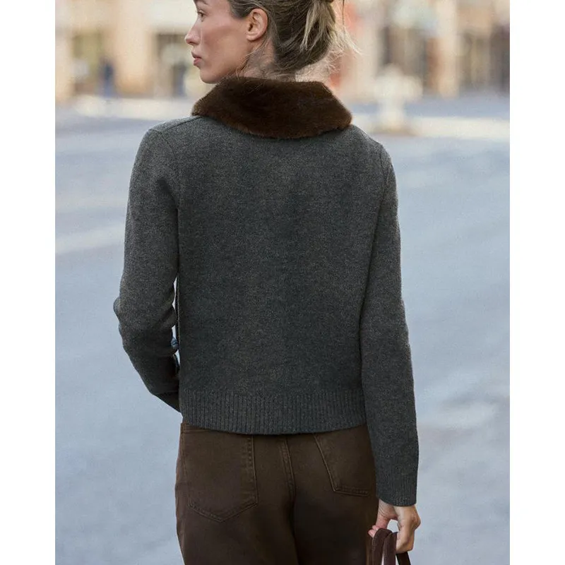 Lazin sle destacável gola de pele artificial malha jaet feminino faion inverno nova chegada commute sle fibra de poliéster