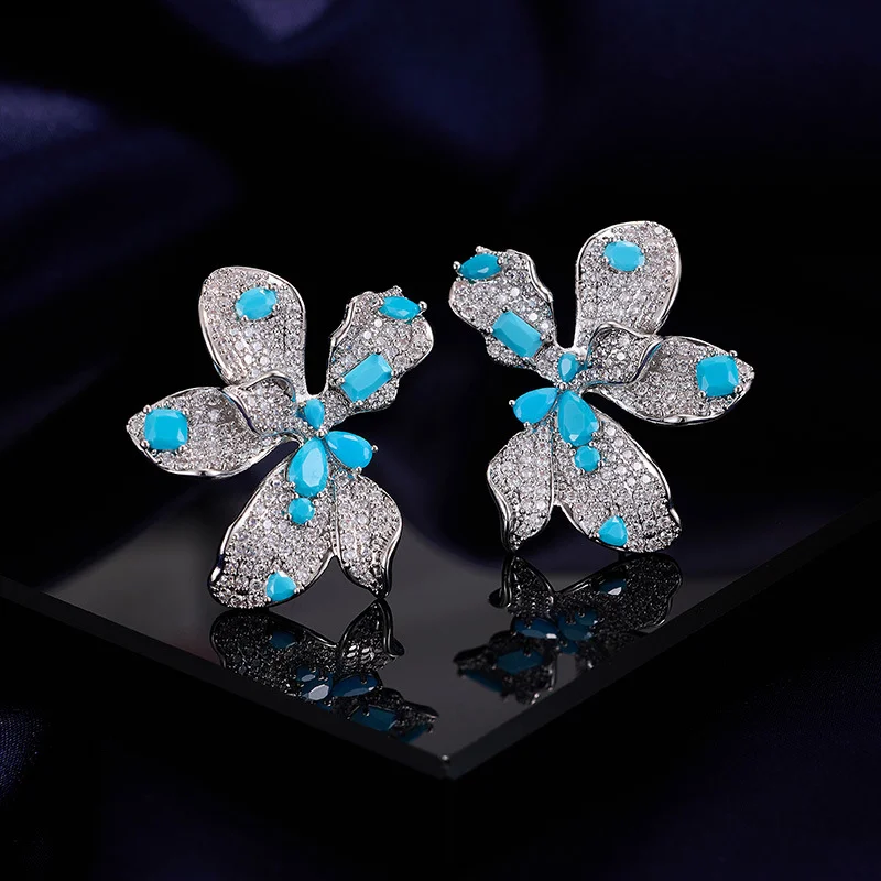 Heavy Industry Color Zirconium Stereo Flower Earrings s925 Silver Needle Light Luxury Design Sense Earrings for Women