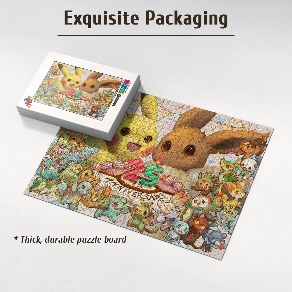 Pokemon 25th Anniversary Celebration with Pikachu & Eevee Anime Wooden Jigsaw Puzzle 108/200/300/500/1000pcs Color Box