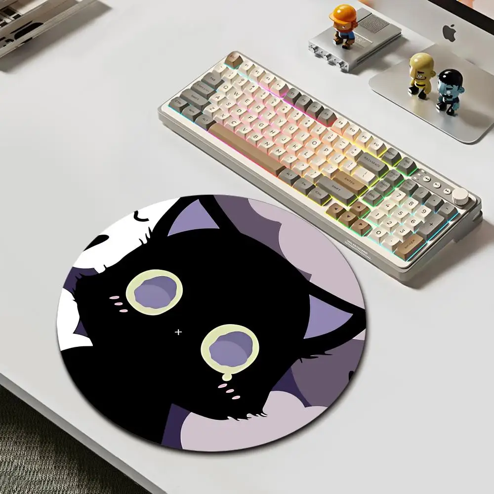 Cute Black Cat Round Mouse Pad Non-Slip Rubber Mat for Office Gaming Gamers Home or Office Adorable Cartoon Purple Cat Desk Mats