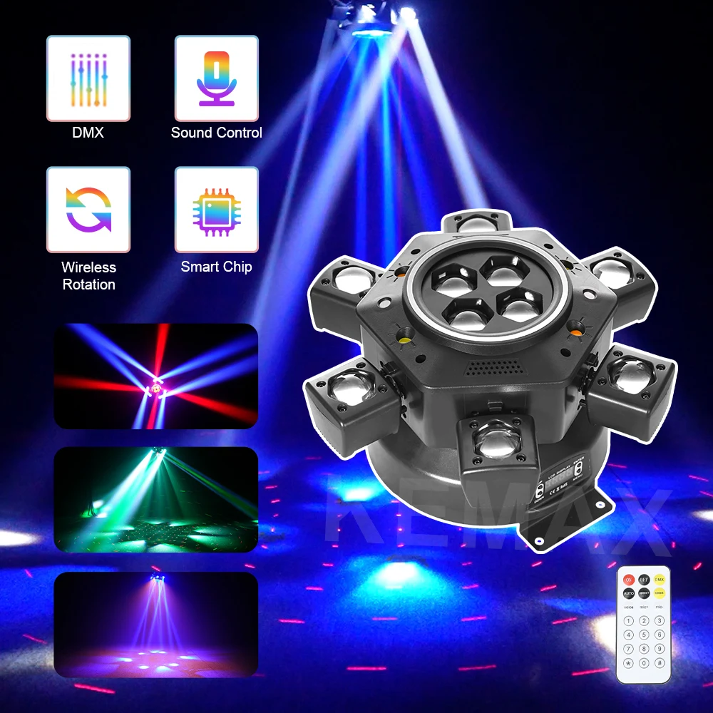 150W Moving Head Light 6-Arm DMX512 LED Beam Disco Lights Remote Control Rotating Stage Effect Lighting For Wedding Party DJ