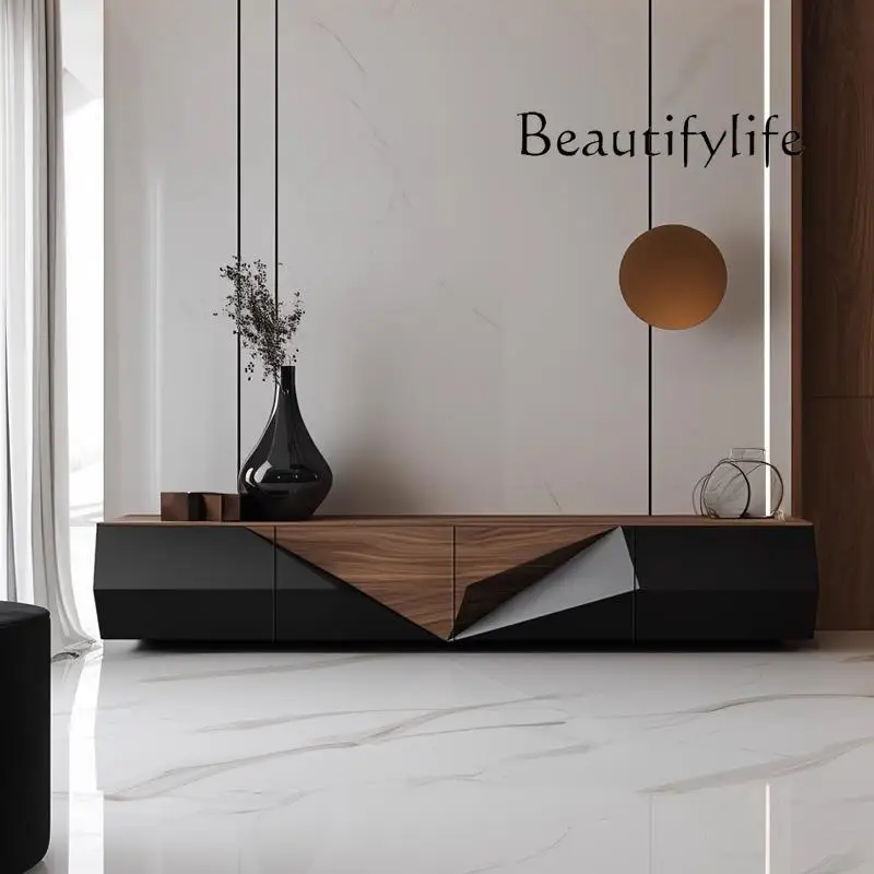 

Italian minimalist walnut TV cabinet high-end furniture living room solid wood floor cabinet storage floor cabinet
