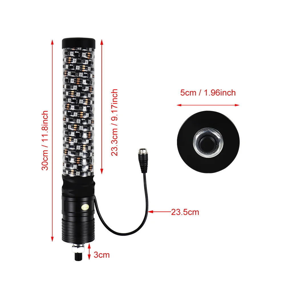 1FT RGB LED Whip Light for Can Am ATV UTV RZR Polaris Offroad Truck Chasing Lights RF Remote Control Antenna Whips
