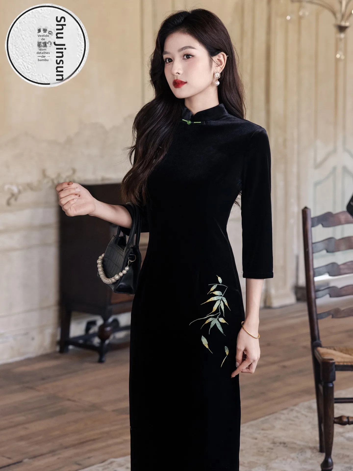 ele-bla-slimming-long-qipao-dr-retro-sle-daily-wear-polyester-fiber-warmth-seven-sve-midi-skirt-chinese-new-sle