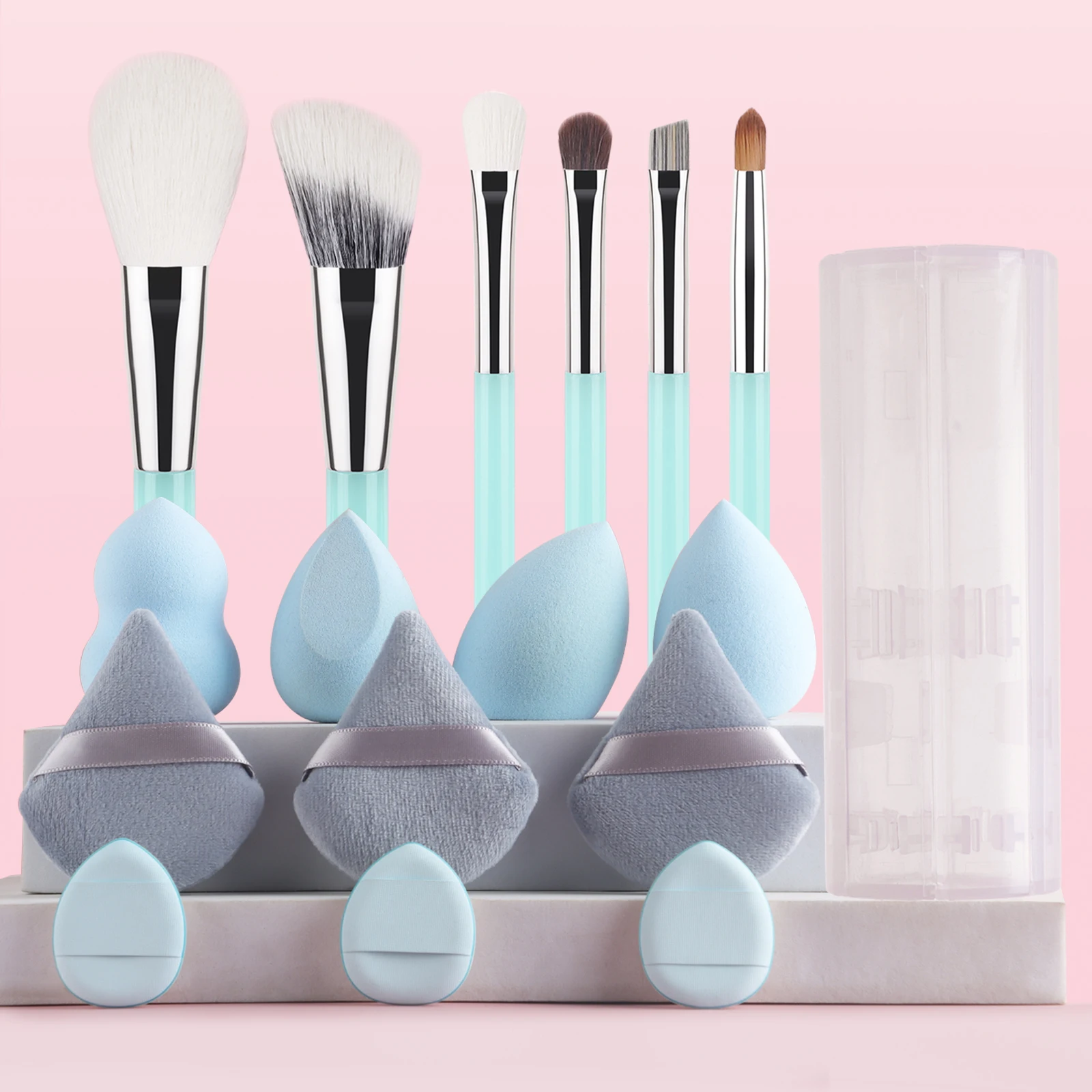 Makeup Brush Sets,16pcs Plastic Daily Beauty Egg&Powder puff combinationmultifunctional makeup brush at home or On-the-Go