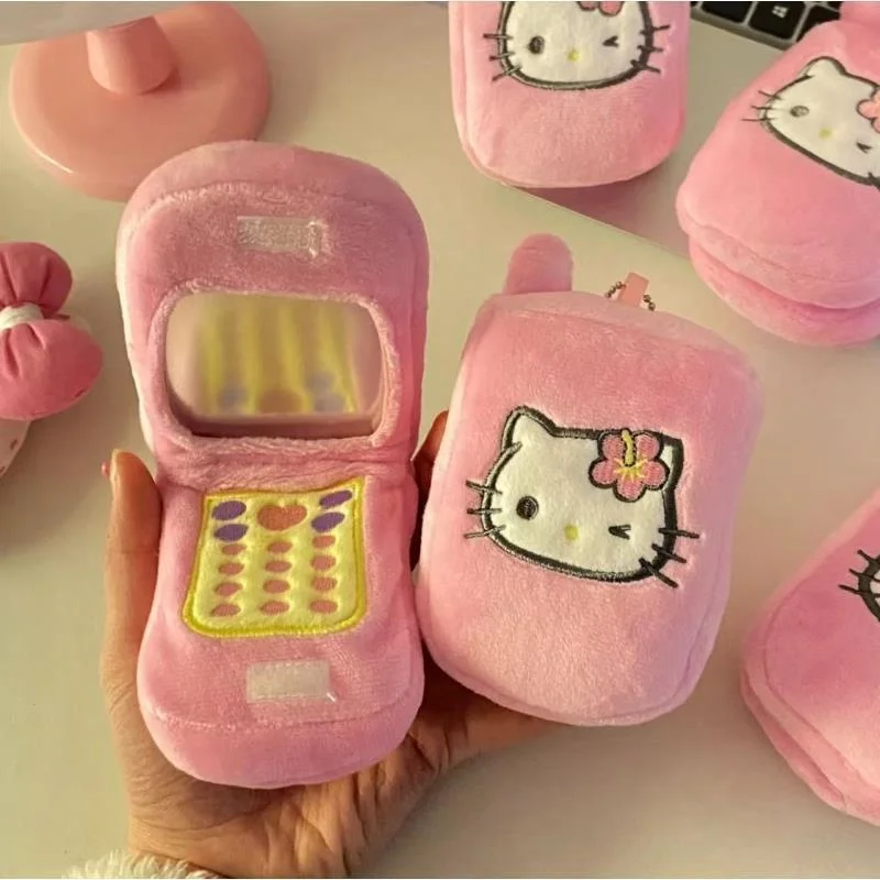 

Pink Sanrio Hello Kitty Soft Plush Mobile Phone Shape Keychain Mirror Canvas Bag & Backpack Suspension Trinket Girl Weekend Gift