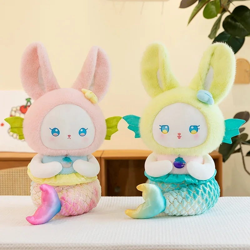 Kawaii Meerjungfrau Hase Plüschtier Simulation Cartoon Gefüllte Meerjungfrau Kaninchen Wurfkissen Sofakissen Begleiten Puppe für Mädchen Geschenk