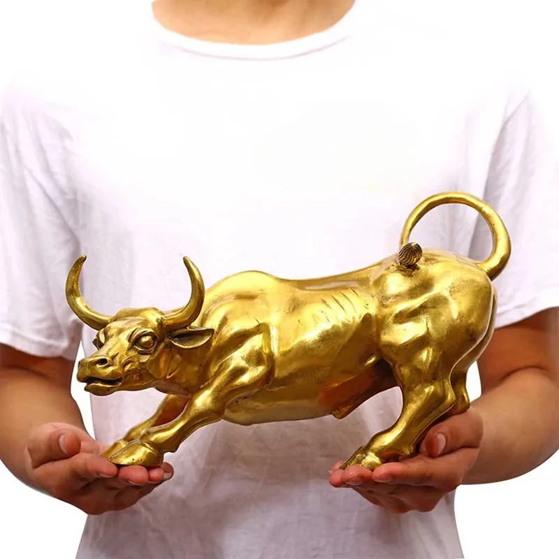 Brass Bull Wall Street Cattle Sculpture Copper Cow Statue Mascot Ornament Office Decoration Exquisite Crafts Business Gift