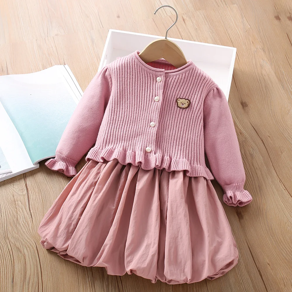 Girls Dress Winter Knitting Sweater Dress Autumn Long Sleeve Princess Dress Vestidos Warm Toddler Girl Clothes Kids Clothing