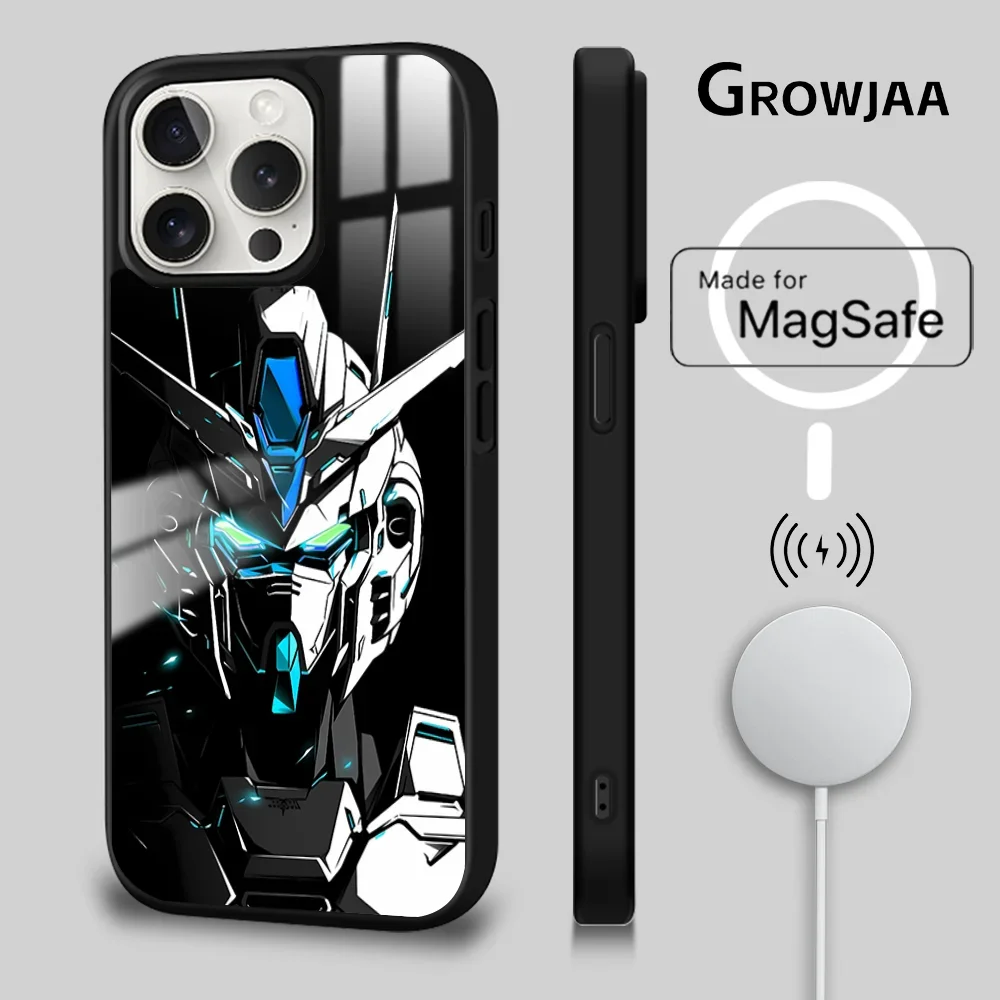 Cartoon Bandai Gundam Phone Case For iPhone 16 15 14 13 12 11 Pro Max Plus Mini Magsafe Mirror Wireless Magnetic Cover