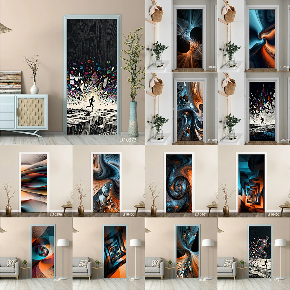 Cyberpunk Runner Door Sticker, Removable Peel and Stick Wallpaper, Abstract City Graffiti Art Mural for Modern Home Decor