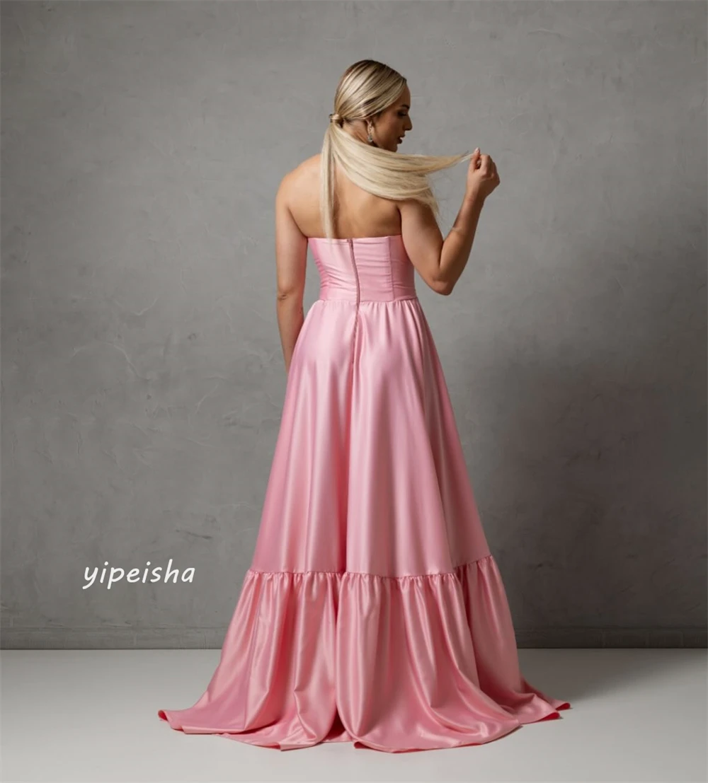 Maßgeschneiderter Abend, sexy, lässig, Satin-Applikation, drapierte Falte, Quinceanera, A-Linie, trägerlos, maßgeschneidertes Anlasskleid, lange Kleider