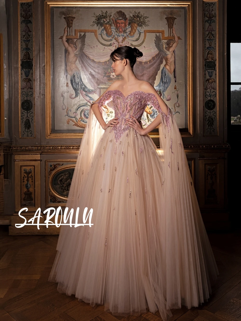 

Ethereal Ball Gown Handmade Beaded Evening Dress Romantic Dreamy Off-the-Shoulder Customized Prom Gown High-end Party Wear