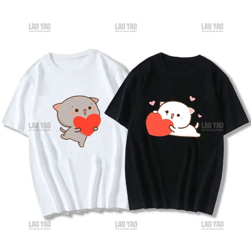 Peaches ash ash Short-sleev T-shirt Peach and ash ash Cosplay Cow Doing Sports Funny Cartoon Tees Harajuku Couple Tshirt Camisa