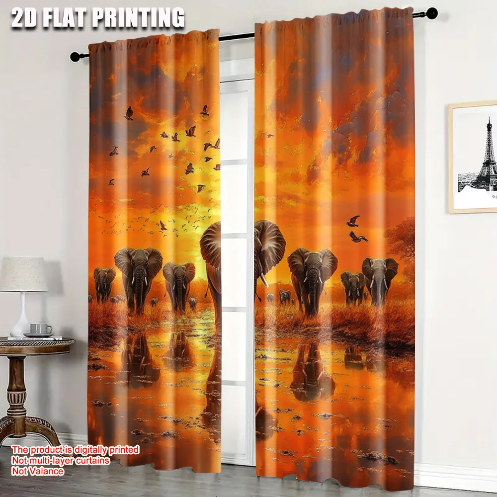 

2pc, Party Curtain Art Elephant Protecting Privacy Versatile Use for Home & Party Decoration Supplies