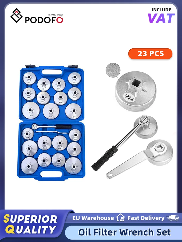Podofo 23-teiliges Ölfilter-Schlüsselset aus Aluminiumlegierung, Ölfilter-Steckschlüsselsatz mit 1/2-Zoll-Antrieb, Ölfilter-Entfernungswerkzeug-Set mit Box