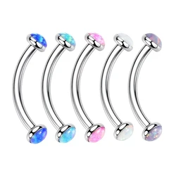 3/4/5mm Opal Steel Eyebrow Ring Internally Threaded 6mm -14mm Bar Curved Barbell Monroe Lip Stud Ear Tragus Piercing