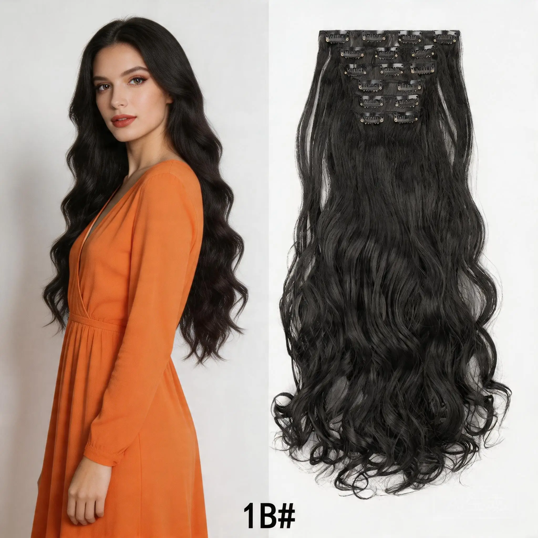 6Pcs Synthetic Clip In Hair Extensions Long Wavy Hair Pieces Multiple Colors Invisible Hair Extensions For Women