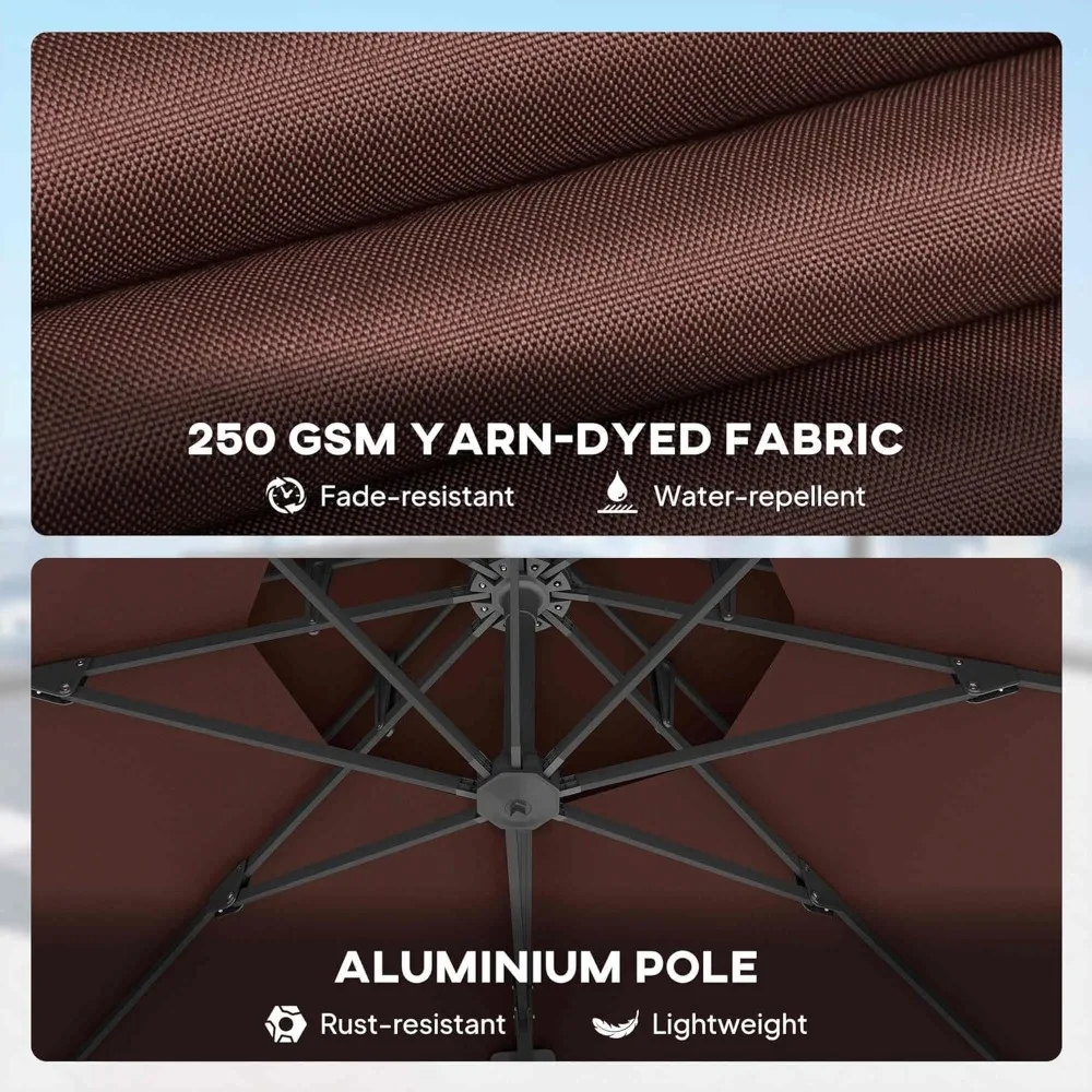 

11ft Cantilever Patio Umbrella with Base, Double Top Hanging Aluminum Offset Umbrella with 360° Rotation, Customized