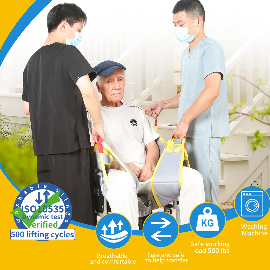 Hand Lifting Transfer Sling with Thickened Padding Manual Lift Sling for Disabled Bedridden Patient SWL 500LBS