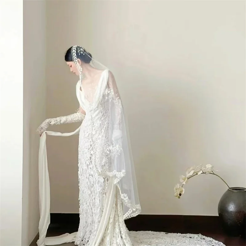 2025 verão novo laço branco francês trigo orelha laço bandana de camada única high-end sentimento casamento da noiva principal headpiece