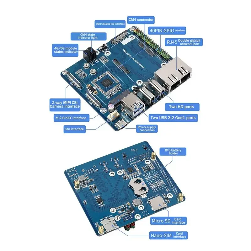 VoltSEfficient For Raspberry Pi CM4 Dual Gigabit Ethernet Port Backplane Core Board Computing Module 5G/4G/USB Iot Expansion Boa
