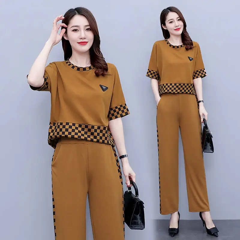 

Women's Tracksuit Fashion Wide Leg Pants Suits 2024 New Summer Leisure Clothing Korean Style Top Two Piece Set Women 4XL E173