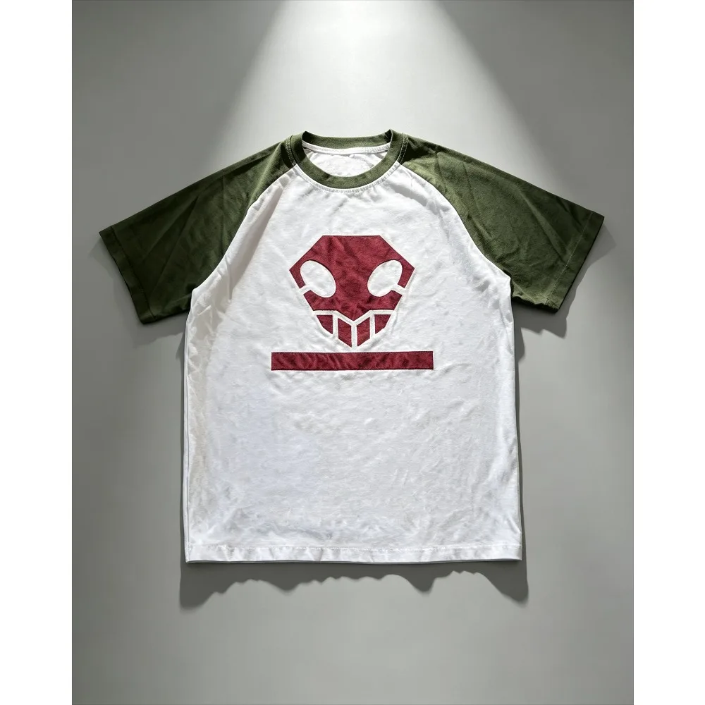 Geometric Skull Graphic Men Raglan T‑Shirt, Retro Contrast Sleeve Casual Streetwear Short Sleeve Tops