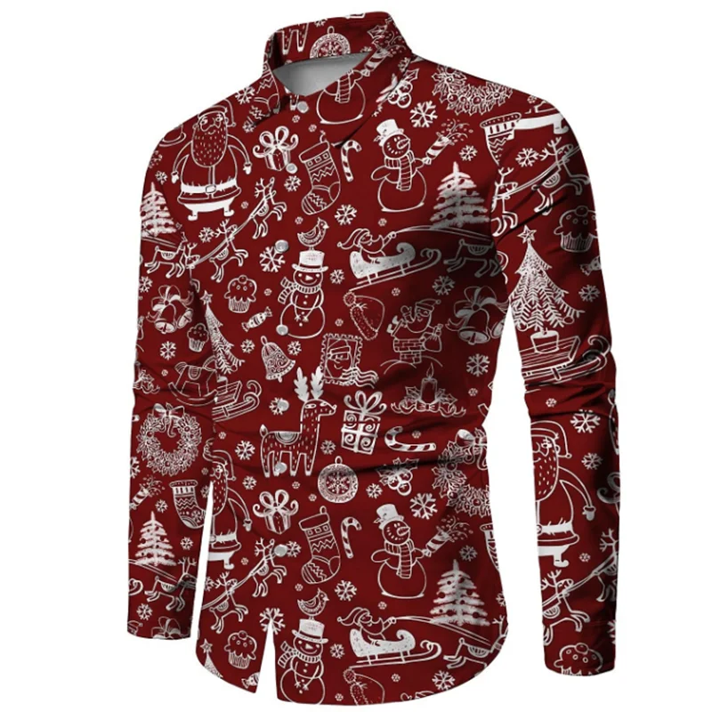 Chemises de Noël à manches longues pour hommes, thème Y-Christmas, impression 3D, vêtements de fête de vacances, chemises décontractées, 6XL, 2023