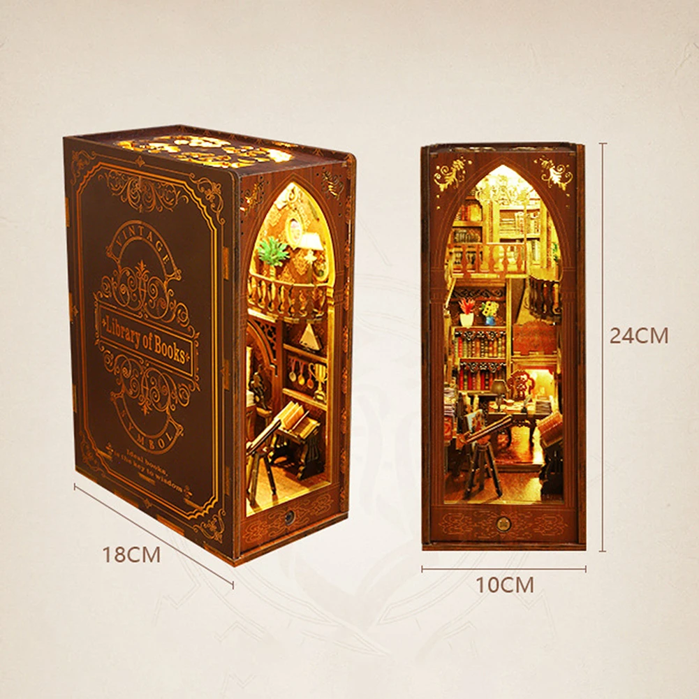 Kits de nooks de livros 3D DIY com luz quente decoração de modelo de montagem multifuncional para estante