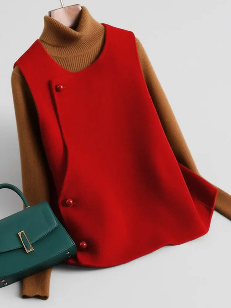 

Red Chinese Sle Woolen Vest Women's Svel Coat Retro National Trend Straight Tube pe Online Exclusive Winter Outerwear