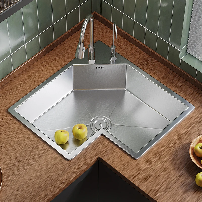 

Kitchen corner special-shaped sink L-shaped corner sink large single tank 304 stainless steel custom-made dishwashing basin