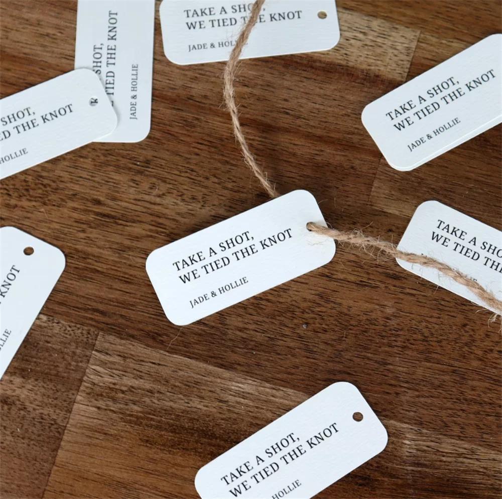 50pcs Wedding Favor Tags Printed, 'Take a shot, we tied the knot' Wedding Gift Tags Personalised Thank You Tags, Wedding Favours