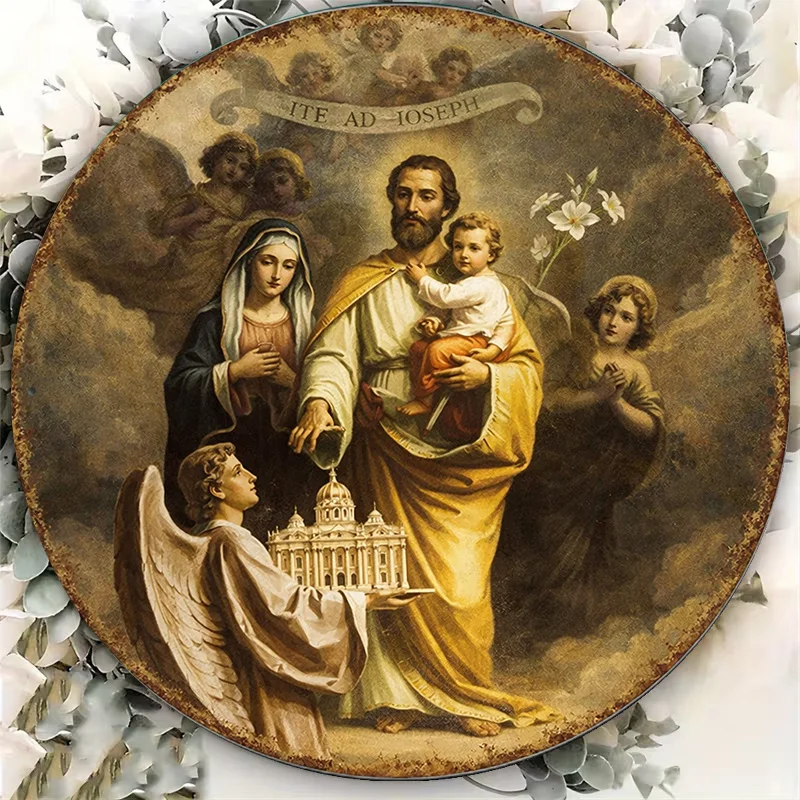 CIFBUY Vintage 2D Aluminum Wall Art Waterproof Durable Round Sign for Living Room Study Religious Decor Gift