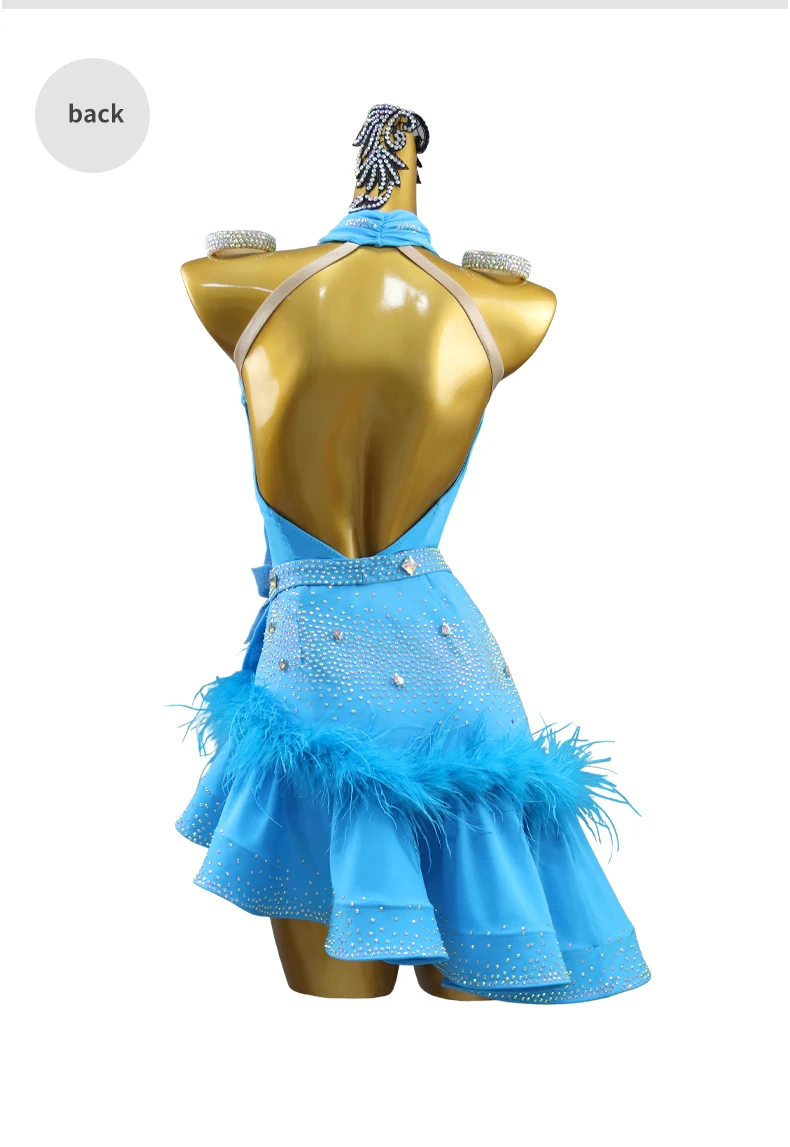 Latein-Tanzkleid für Damen, Ballkleid, Federkostüm, Trainingskleidung, Tanzkostüm für Samba, Tanzbekleidung, Wettbewerbskleid, Rock, Bühnenkleidung. – Detail 10