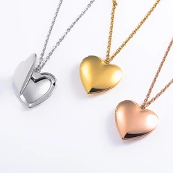 Stainless Steel Polished Heart Photo Frame Locket Necklace Pendant Pictures Locket Jewelry Party Gift Silver/Gold color