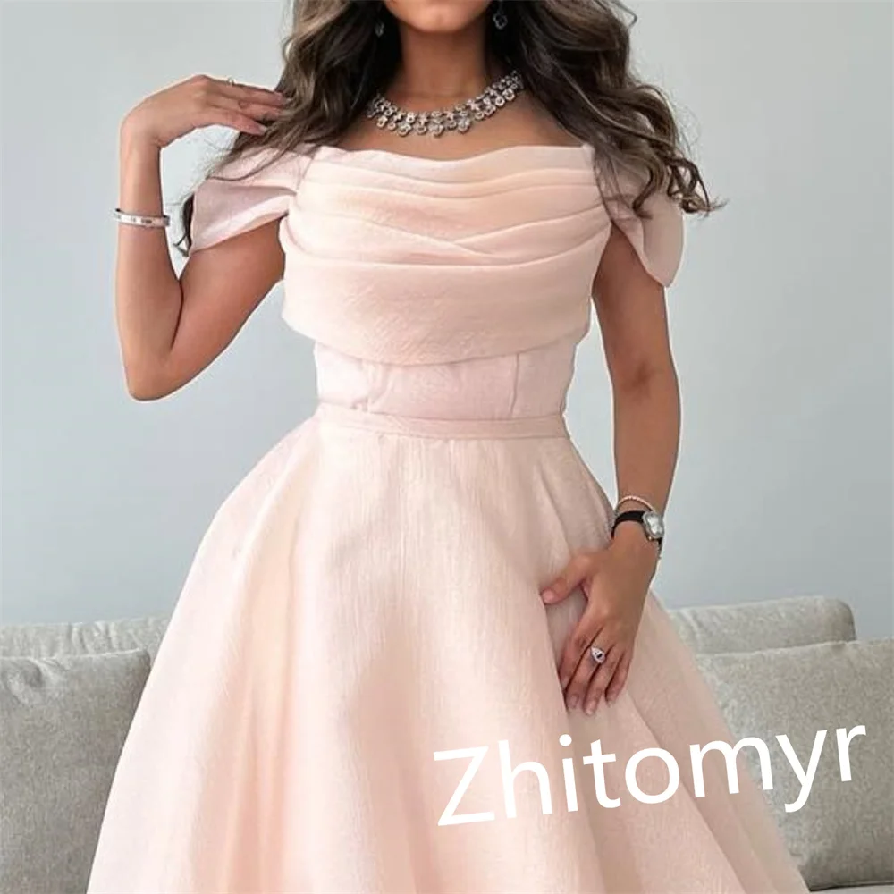 Customized Elegant Off-the-shoulder A-line Floor Length Evening Dresses Formal Ocassion Gown	 Shirred Organza vestidos para muje