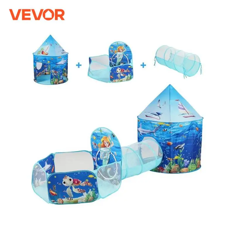 VEVOR 3 in 1 Kids Play Tent with Tunnel Basketball Hoop for Boys Girls Babies and Toddlers Indoor/Outdoor Pop Up Playhouse Gifts