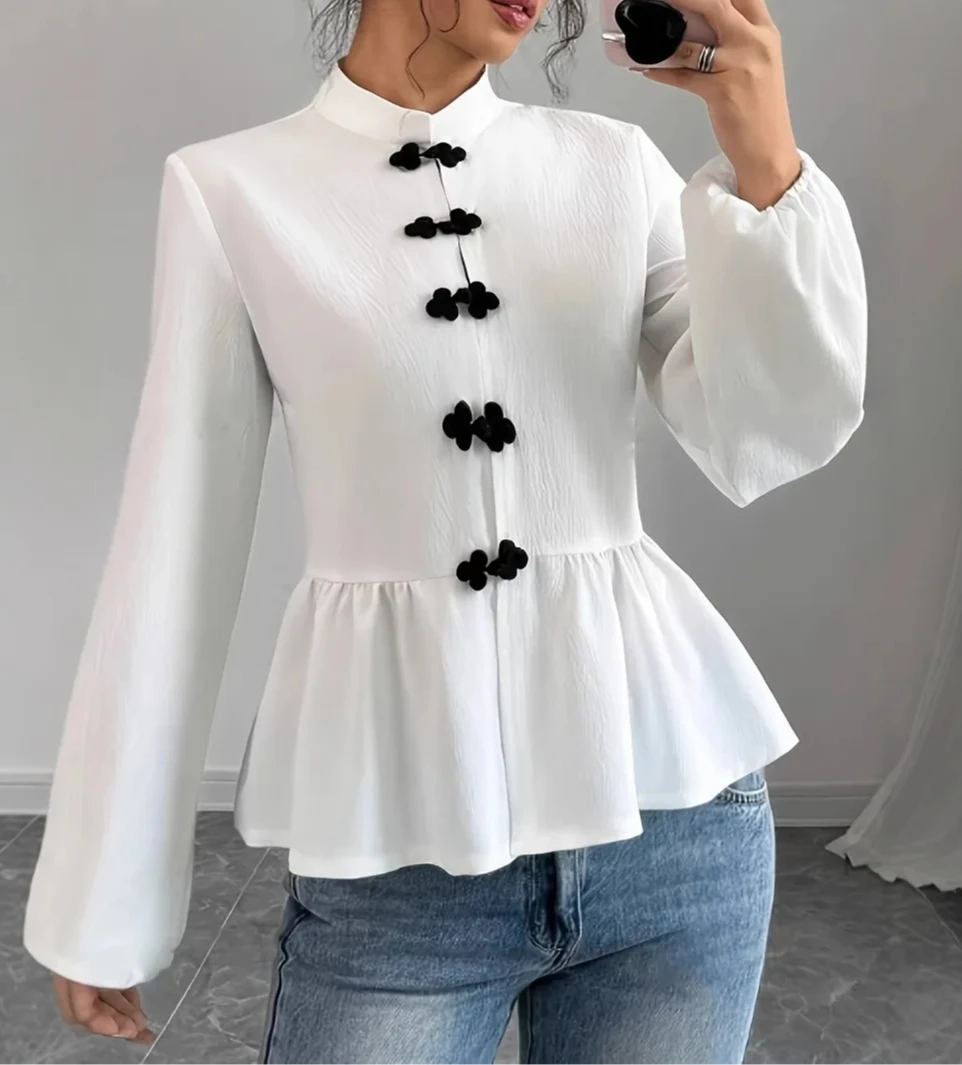 

Female temperament commuting small fresh solid color shirt, versatile daily, loose workplace, spring and autumn loose shirt