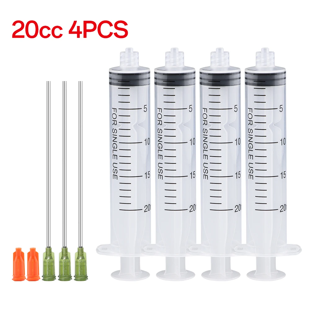 3 ml-60 ml Kunststoff-Luer-Lock-Spritze, Industriespritzen mit 4-Zoll-Kleber-Dosierspitze und Kappen für die Fütterung von Ölkleberflüssigkeit und Haustieren