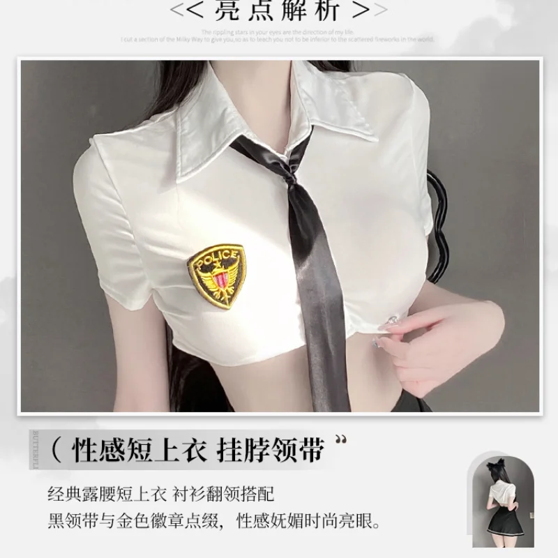 Sexy Policewoman Cop Uniform Roleplay Police Officer Cosplay Costume Woman Carnival Party Clubwear Dress Crop Tops Skirt Suit