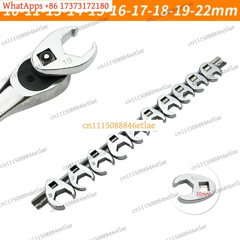 k03 10-Piece 3/8" Drive Interchangeable Head Ratchet Wrench Set, 10-22mm Metric Open-End Spanner Kit for Home Auto Repair Tools