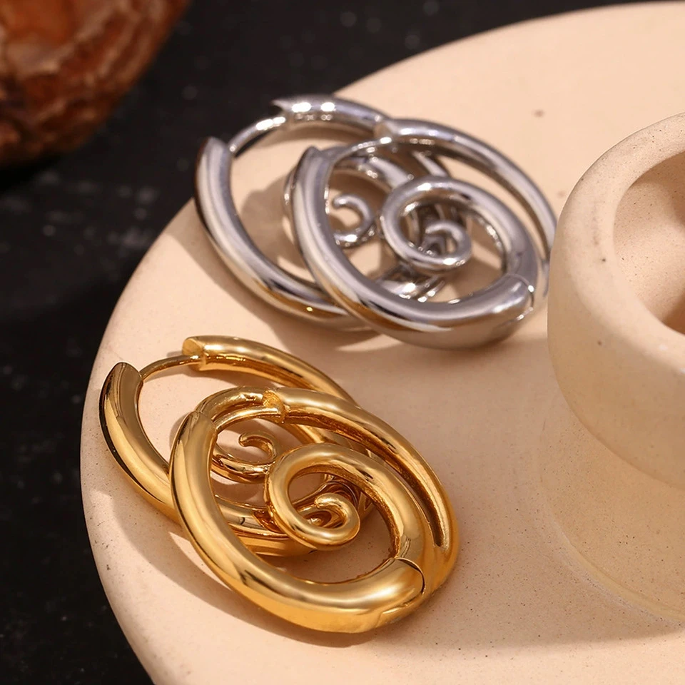 ZAKOL Personalized Mosquito Coil Shaped Stainless Steel Hoop Earring for Women Punk Spiral Circle Ear Accessories Jewelry Gift image 3