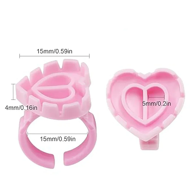 100Pcs/Bag Eyelash Glue Fan Cup New Heart Shape Extension Glue Rings Plastic Tattoo Pigment Holder Container Lash Makeup Tools